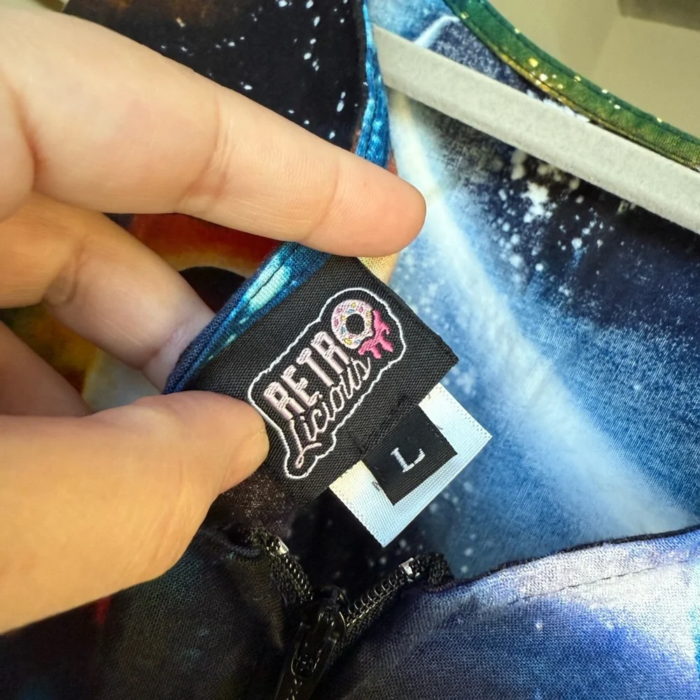 Retrolicious Cosmic Space Print Dress 
Size L Black Multicolor Pin Up Y2K Vtg - Picture 4 of 6